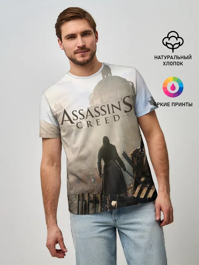 Мужская базовая футболка с принтом «ASSASSINS CREED, игра»