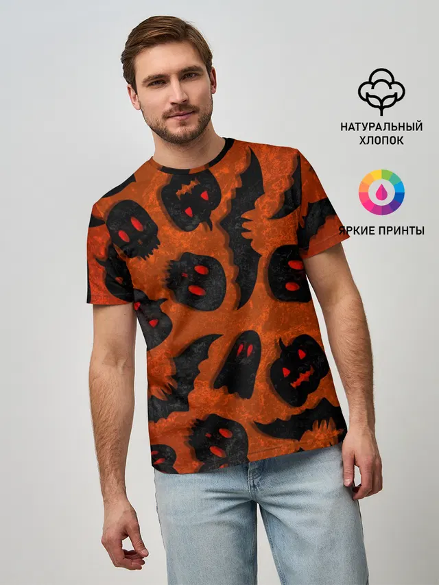 Мужская базовая футболка с принтом «Хэллоуин — Halloween print»