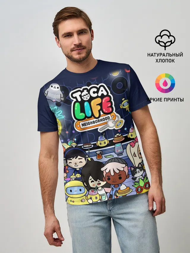 Мужская базовая футболка с принтом «Toca Boca — TOKA LIFE ПЕРСОНАЖИ»
