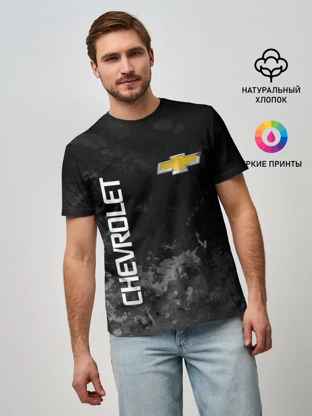 Мужская базовая футболка с принтом «Bowtie logo — Chevrolet, gray»