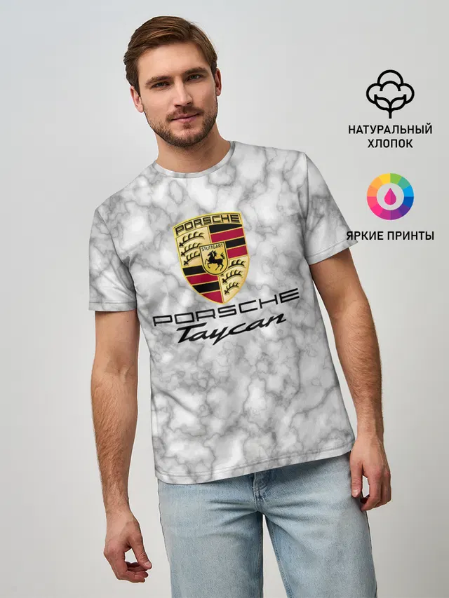Мужская базовая футболка с принтом «Porsche Taycan — [Porsche Taycan] - Как у Литвина»