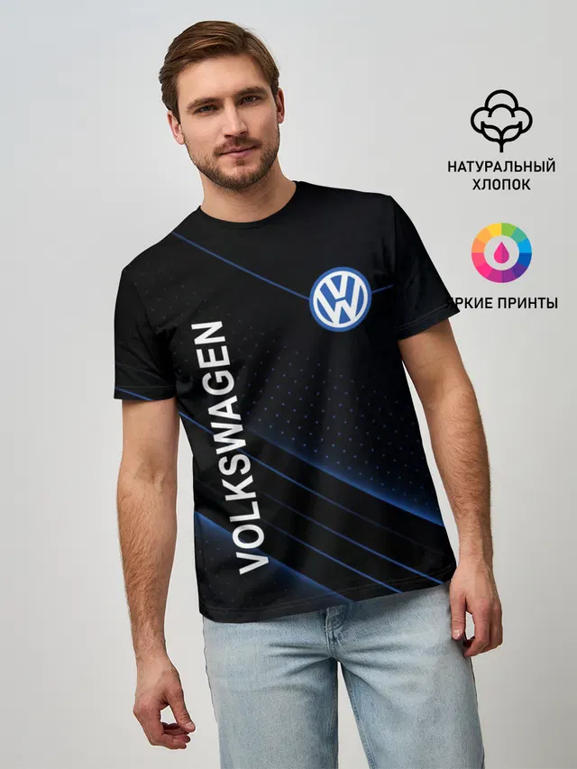 Мужская базовая футболка с принтом «sport — Volkswagen, sport»