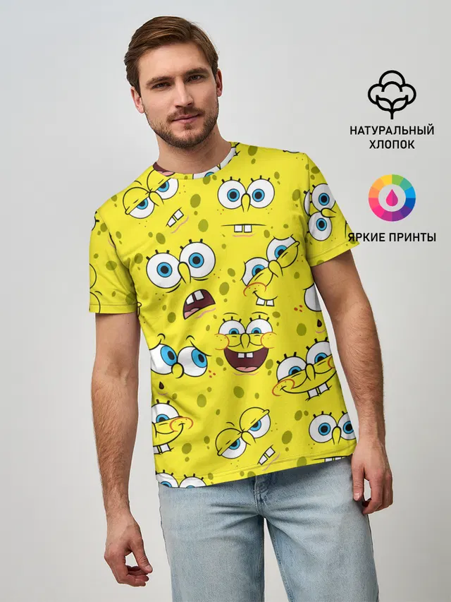 Мужская базовая футболка с принтом «Губка Боб — SpongeBob pattern»