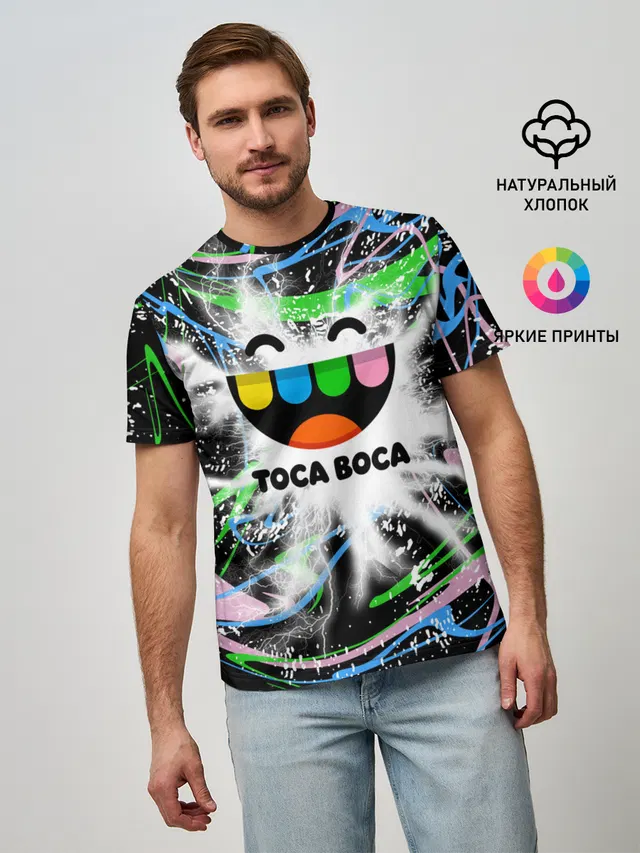 Мужская базовая футболка с принтом «Toca Boca — Toca Boca: Весельчак.»