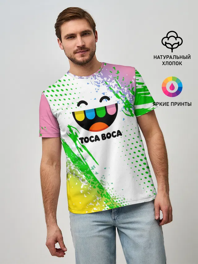 Мужская базовая футболка с принтом «Toca Boca — Toca Boca: Улыбашка.»