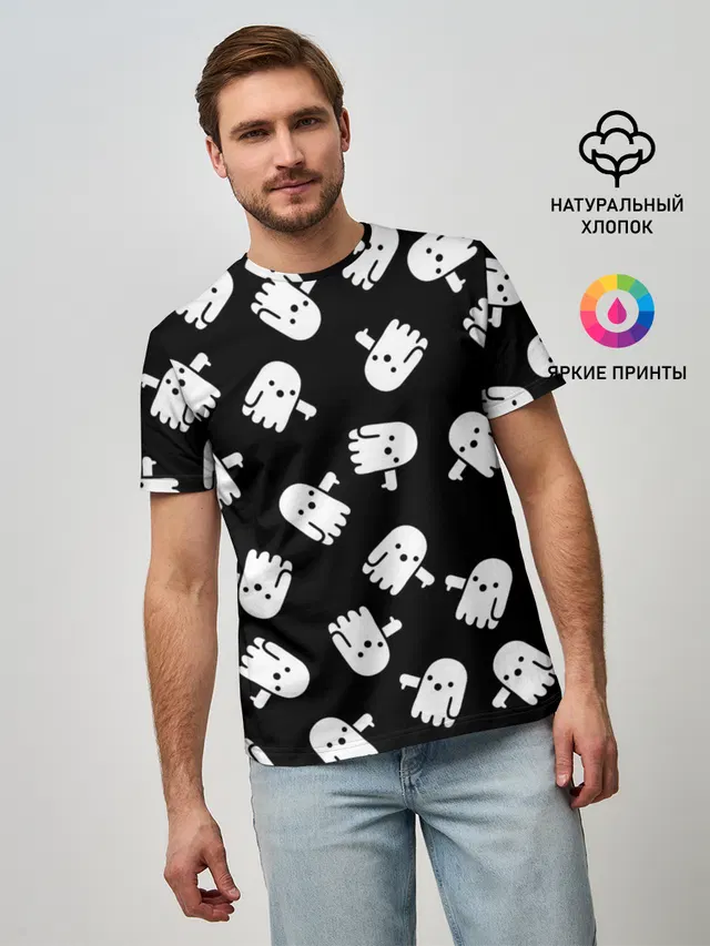 Мужская базовая футболка с принтом «Хэллоуин — ПРИВИДЕНИЯ УЗОР»