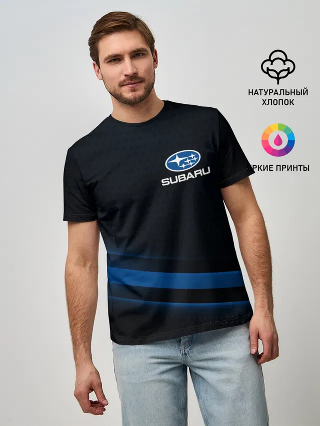 Мужская базовая футболка с принтом «Subaru, sport style»