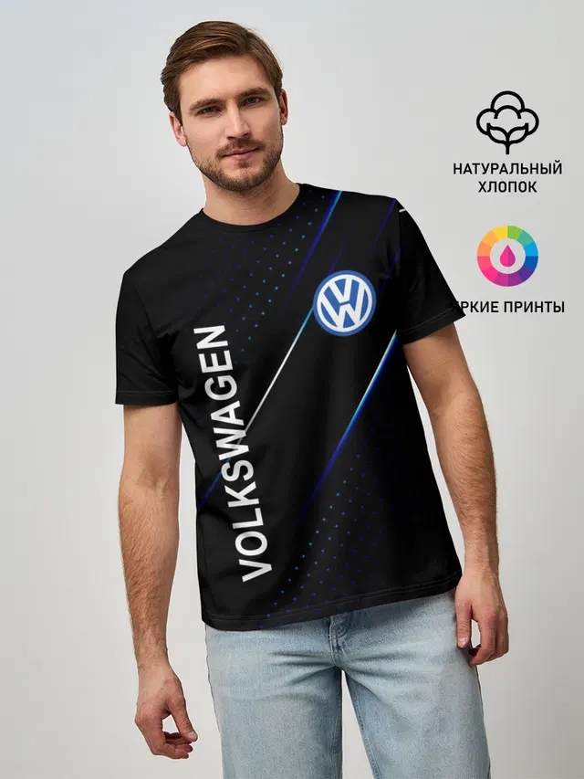 Мужская базовая футболка с принтом «Volkswagen, sport style»