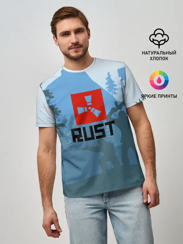 Мужская базовая футболка с принтом «Rust — Выживалка Раст»