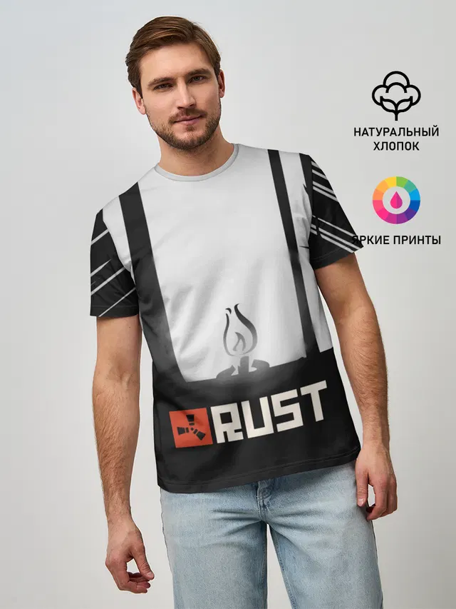 Мужская базовая футболка с принтом «Rust — Огонёк из Раста»
