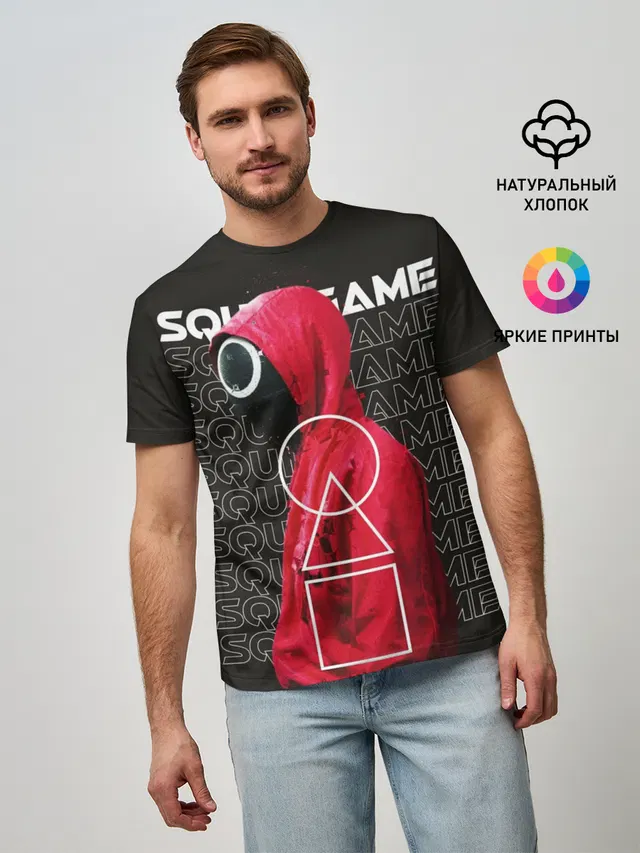 Мужская базовая футболка с принтом «Игра в кальмара — RedGame»