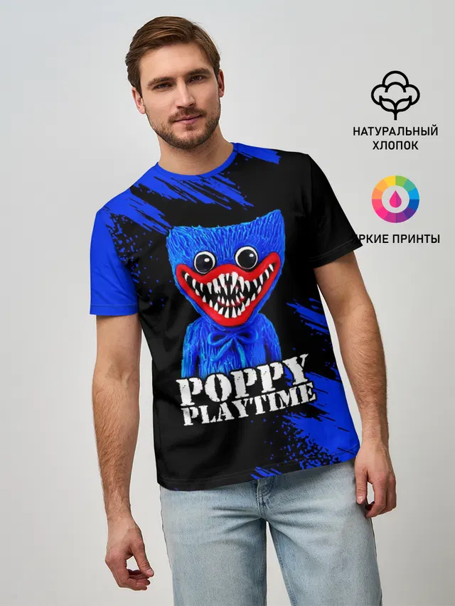 Мужская базовая футболка с принтом «Poppy Playtime — ХАГГИ ВАГГИ»