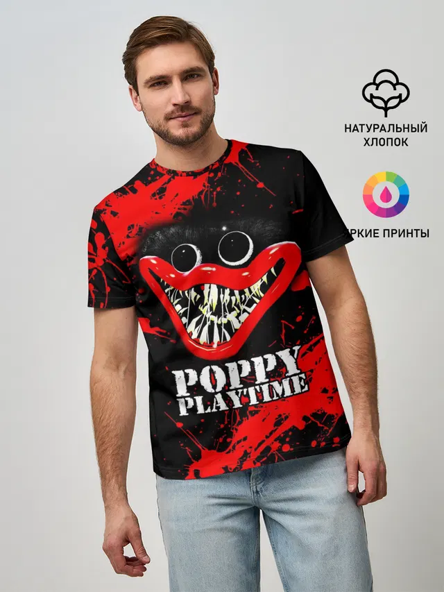 Мужская базовая футболка с принтом «Poppy Playtime — ХАГГИ ВАГГИ»