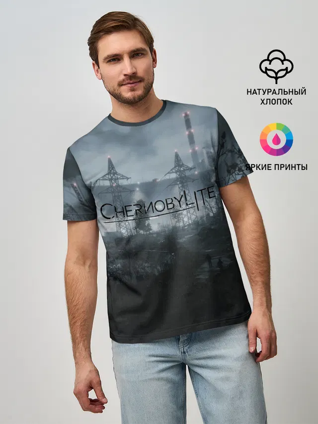 Мужская базовая футболка с принтом «Chernobylite — Chernobylite - ЧАЭС»