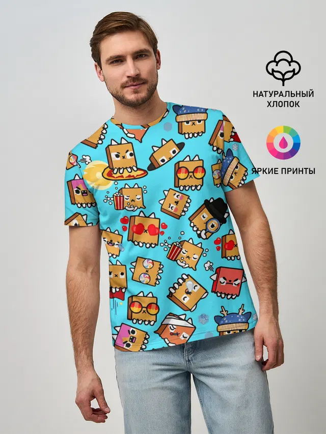 Мужская базовая футболка с принтом «Toca Boca — PAPER BAG CAT TOCA BOCA — TOCA LIFE WORLD»