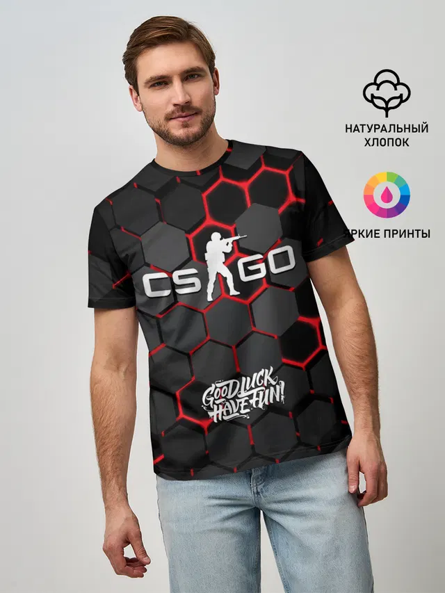 Мужская базовая футболка с принтом «Counter-Strike — CS:GO 3D плиты»