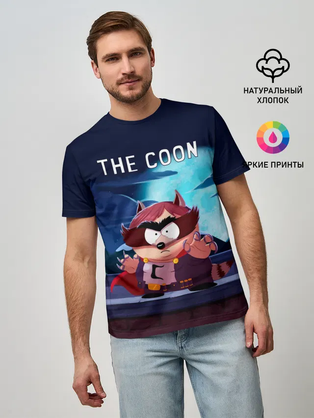 Мужская базовая футболка с принтом «Южный парк — The Coon - Енот»