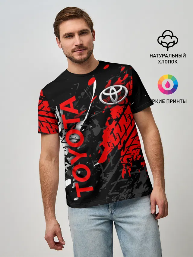 Мужская базовая футболка с принтом «Тойота — TOYOTA RED — TOYOTA SPORT»