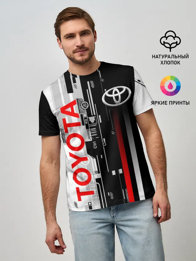 Мужская базовая футболка с принтом «Тойота — TOYOTA SORT — TOYOTA TECHNO»