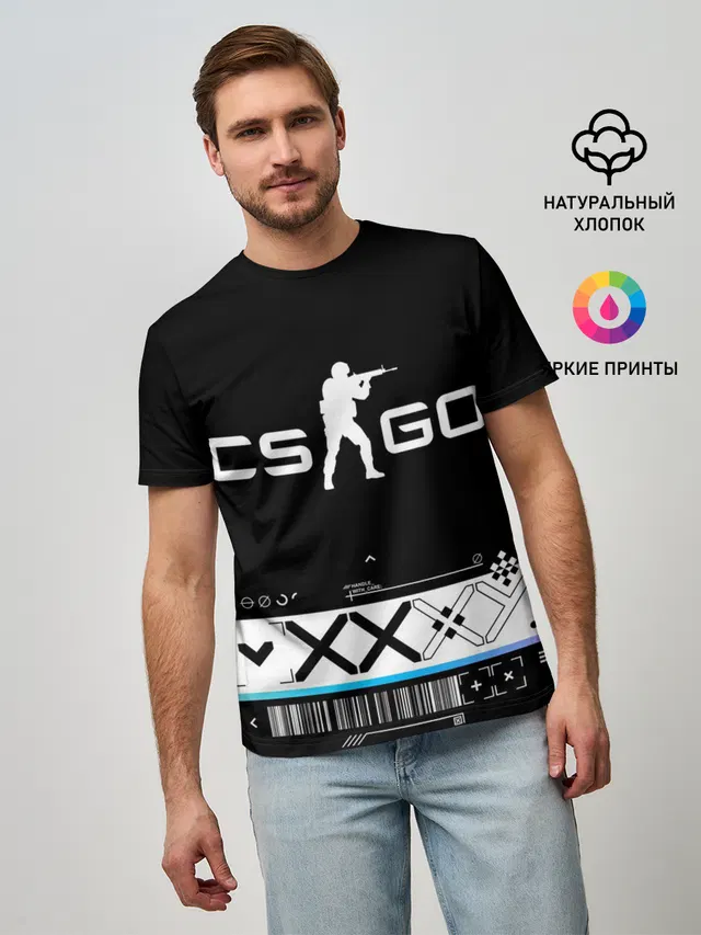 Мужская базовая футболка с принтом «Counter-Strike — Printstream — Поток информации — CS:GO»