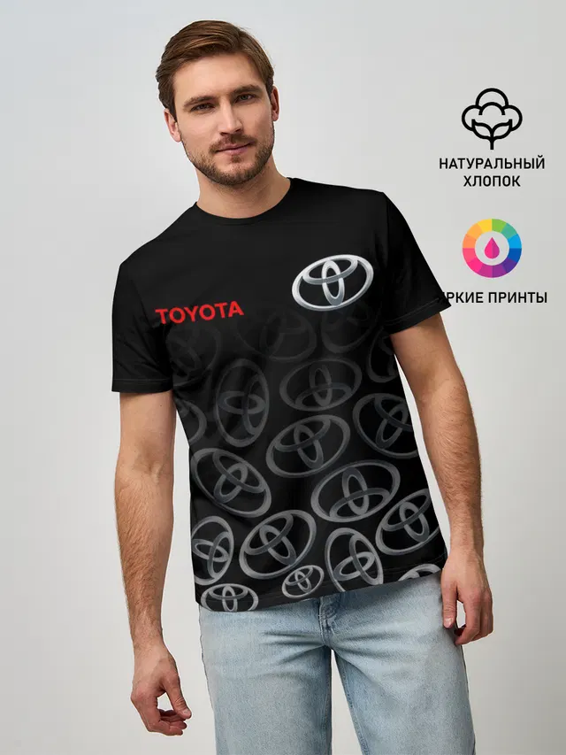 Мужская базовая футболка с принтом «Тойота — TOYOTA SPORT — LOGOBOMBING»