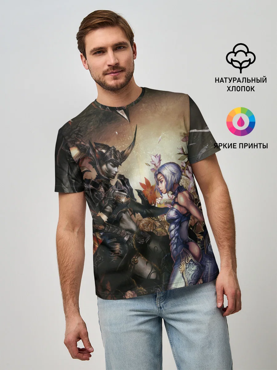 Мужская базовая футболка с принтом «LineAge II — Lilith and Anakim», вид спереди