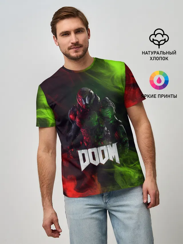 Мужская базовая футболка с принтом «Дум — Doomguy»