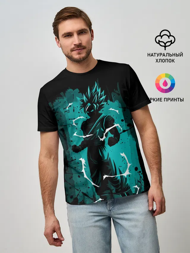 Мужская базовая футболка с принтом «Dragon ball — Ultra Goku, Гоку»