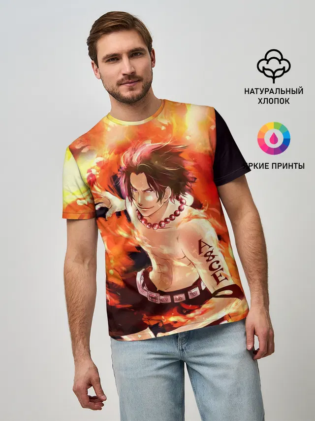 Мужская базовая футболка с принтом «Ван Пис — ONE PIECE ASCE HERO»