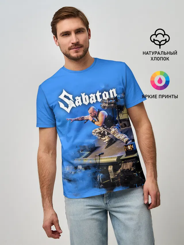 Мужская базовая футболка с принтом «Tank — Йоаким Броден на танке Sabaton»