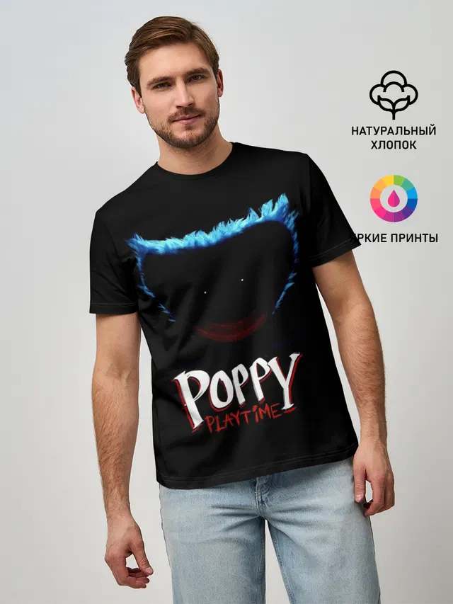 Мужская базовая футболка с принтом «Poppy Playtime Huggy Wuggy — Huggy Wuggy»