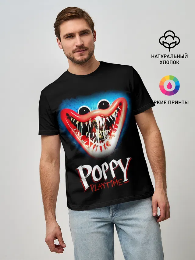Мужская базовая футболка с принтом «Huggy Wuggy, Poppy Playtime»