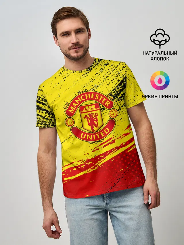 Мужская базовая футболка с принтом «Манчестер Юнайтед — Manchester United Футбольный клуб.»