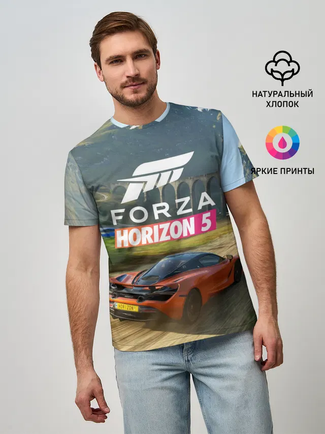 Мужская базовая футболка с принтом «Forza Horizon — Forza Horizon 5, игра»