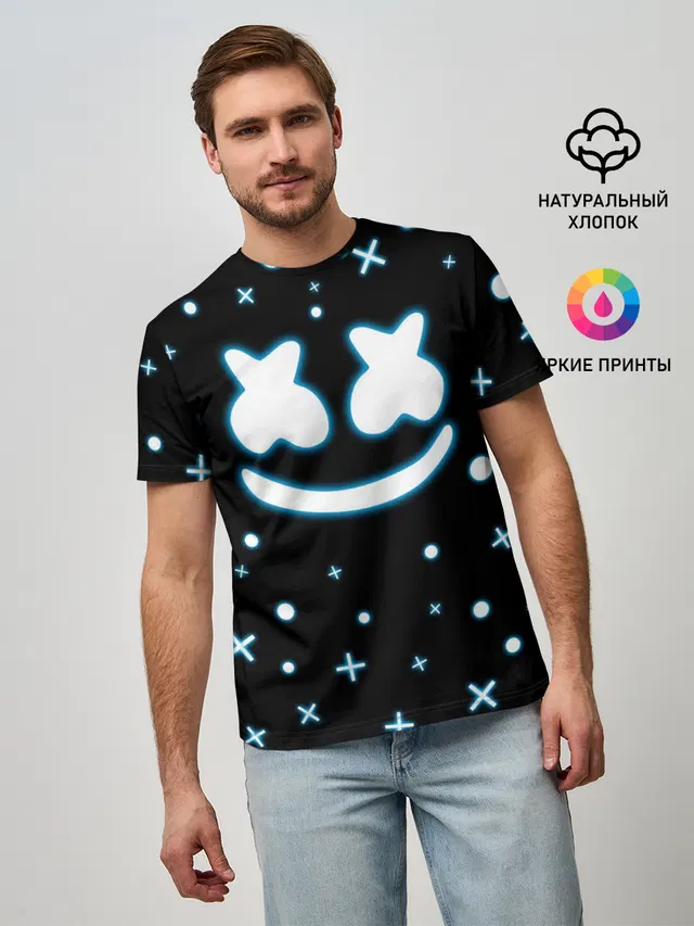 Мужская базовая футболка с принтом «Marshmello Neon»