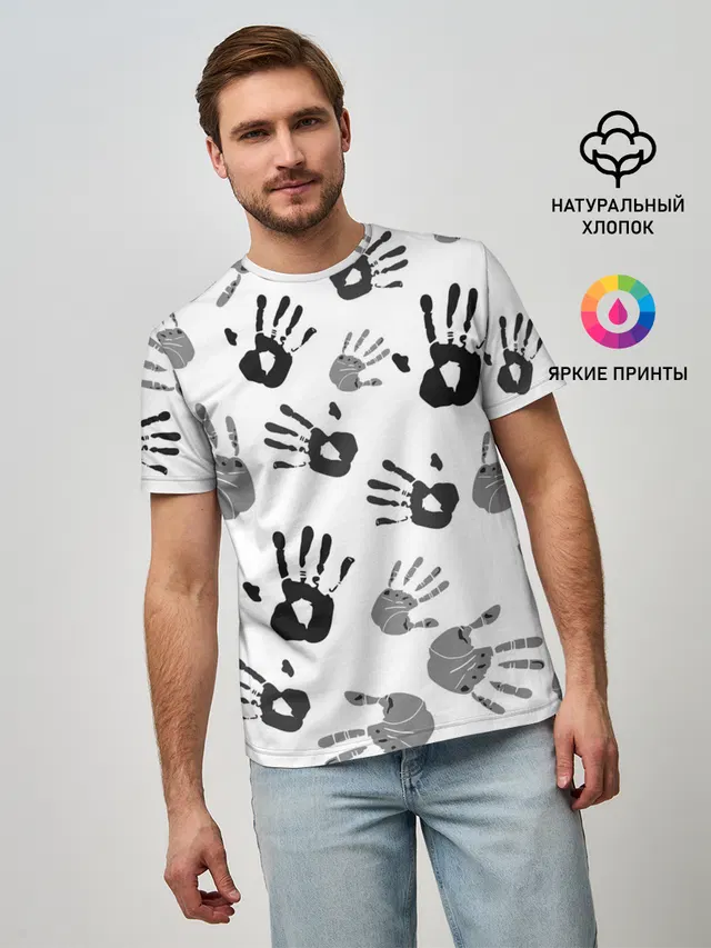 Мужская базовая футболка с принтом «Hands»