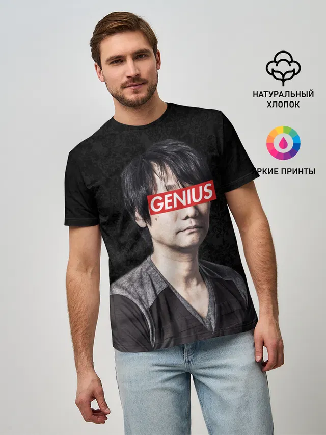 Мужская базовая футболка с принтом «Kojima GENIUS»