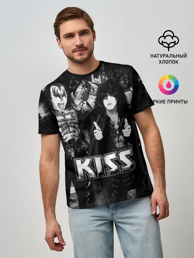 Мужская базовая футболка с принтом «Kiss»