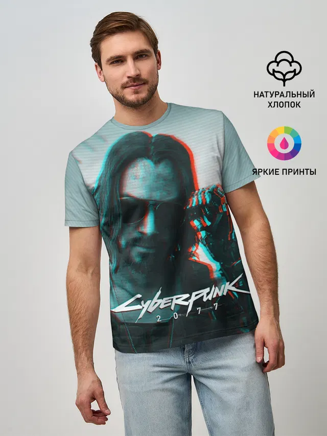 Мужская базовая футболка с принтом «Cyberpunk 2077»