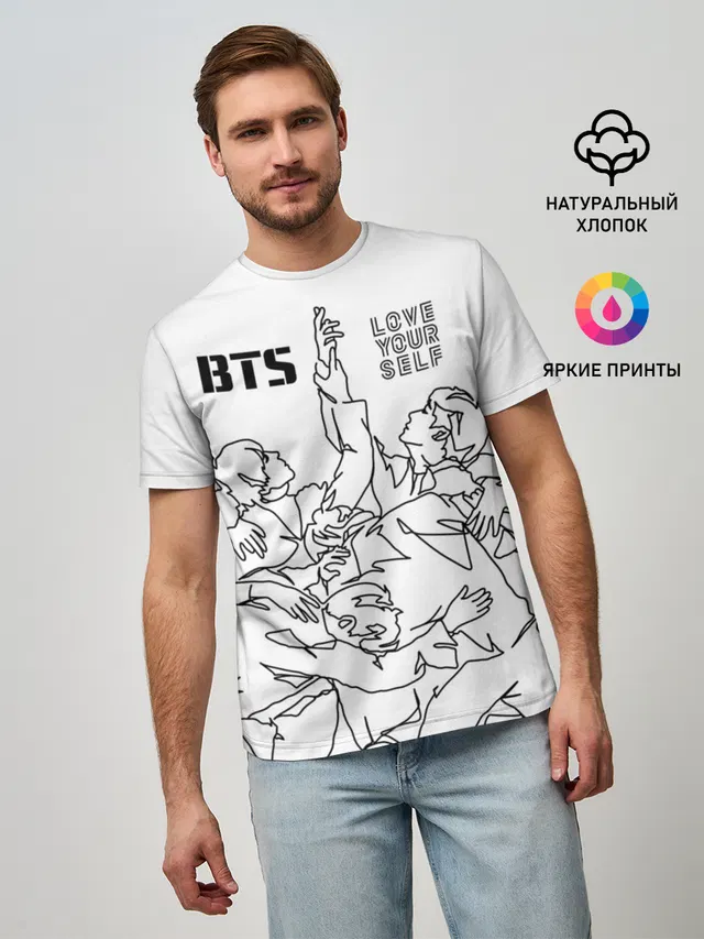 Мужская базовая футболка с принтом «BTS»
