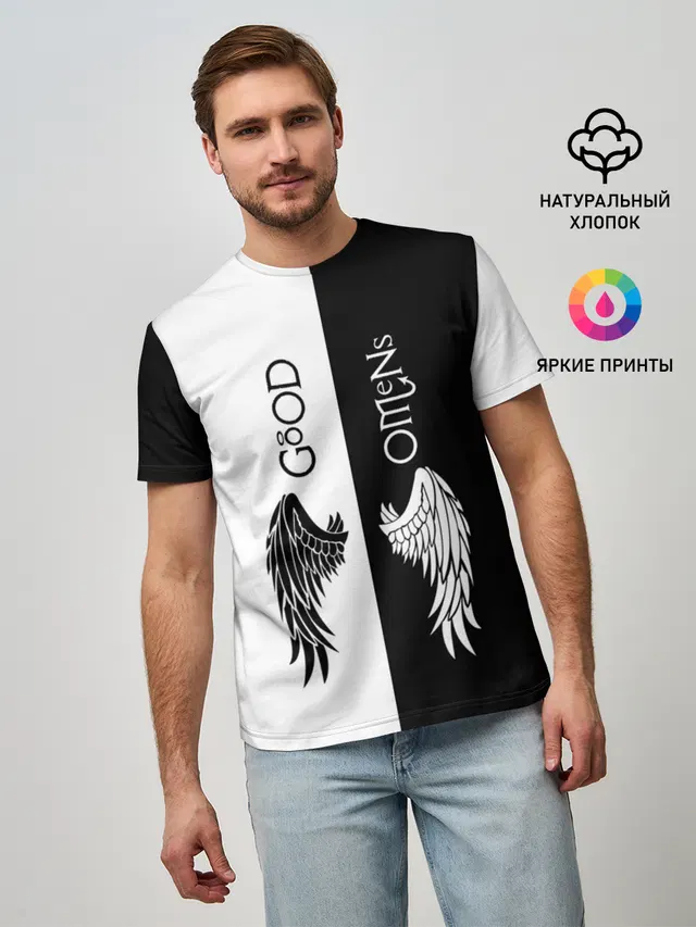 Мужская базовая футболка с принтом «Разное — GOOD OMENS»