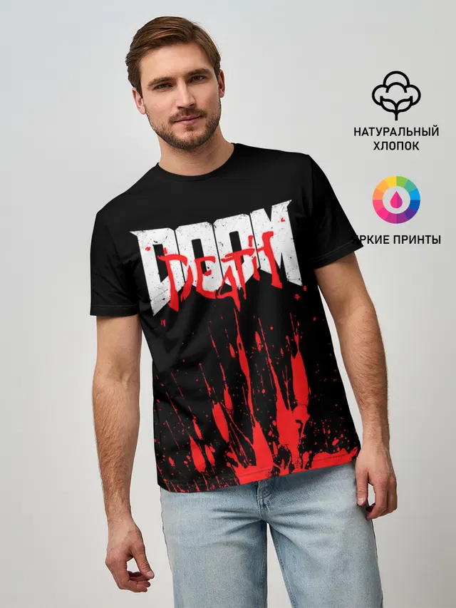 Мужская базовая футболка с принтом «Дум — DOOM Bloody»