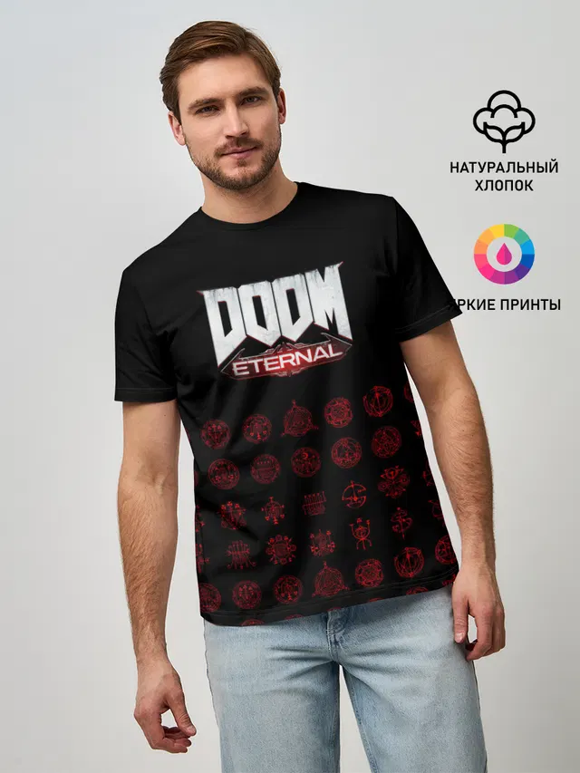 Мужская базовая футболка с принтом «Дум — DOOM Eternal»