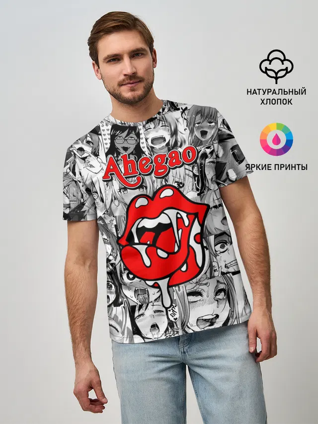 Мужская базовая футболка с принтом «Ahegao»