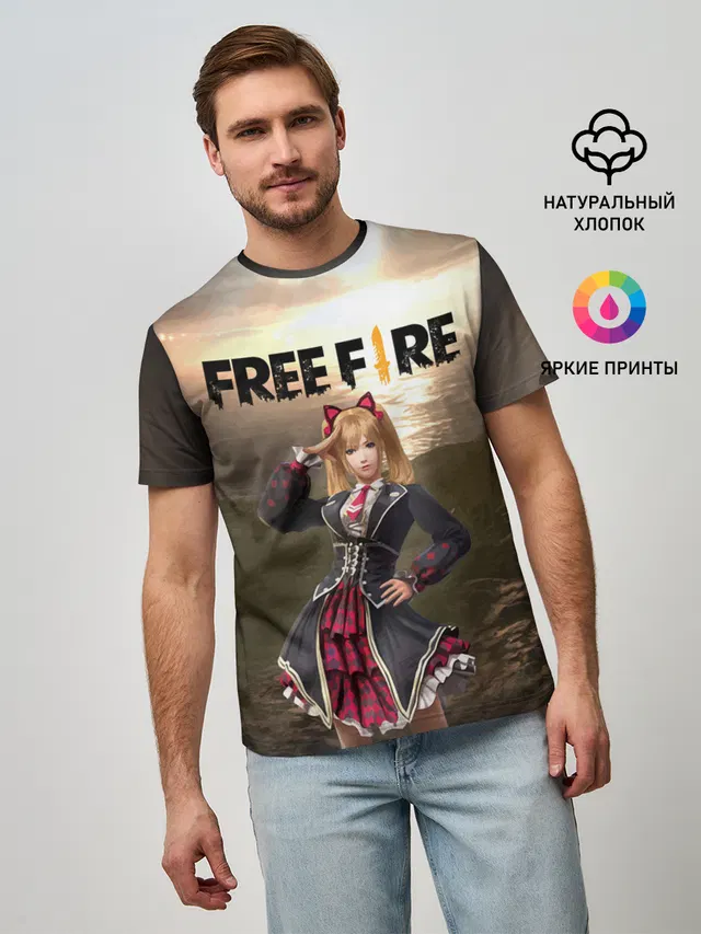 Мужская базовая футболка с принтом «FREE FIRE - Caroline»