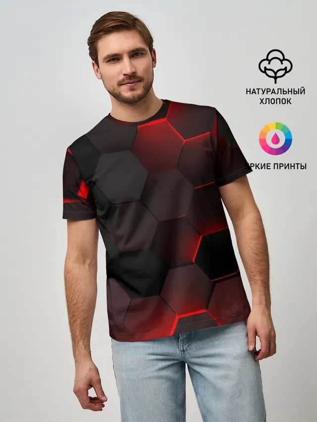 Мужская базовая футболка с принтом «3D плиты»