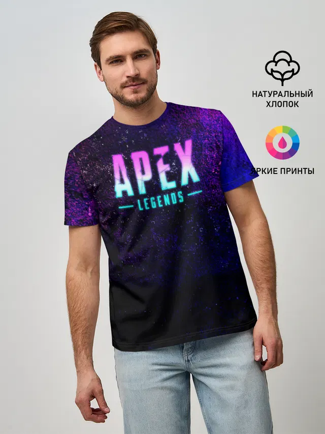 Мужская базовая футболка с принтом «Apex Legends. Neon logo»