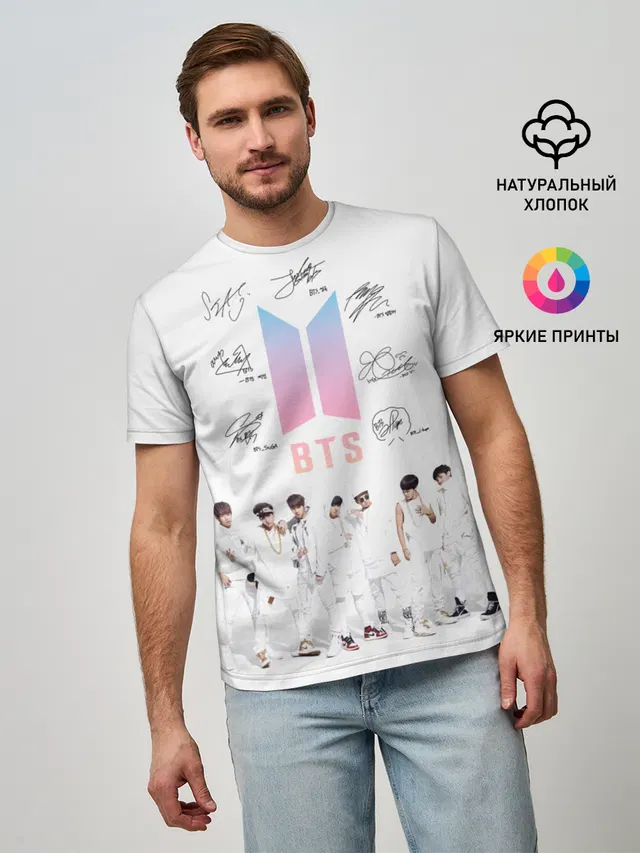 Мужская базовая футболка с принтом «BTS»