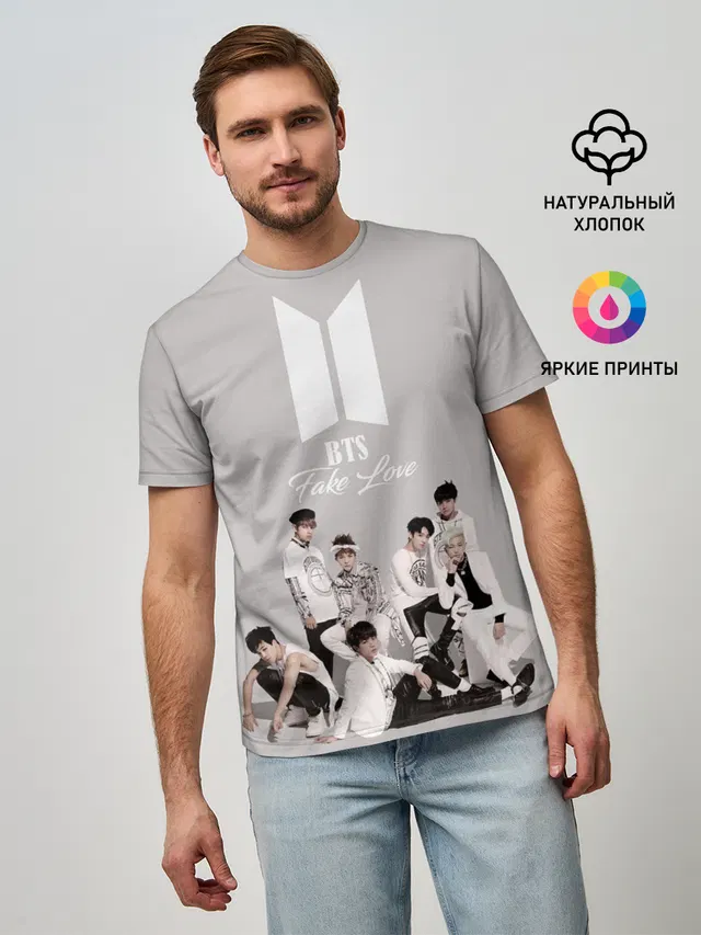Мужская базовая футболка с принтом «BTS — BTS Take love»