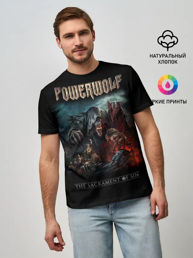 Мужская базовая футболка с принтом «Разный рок — Powerwolf»